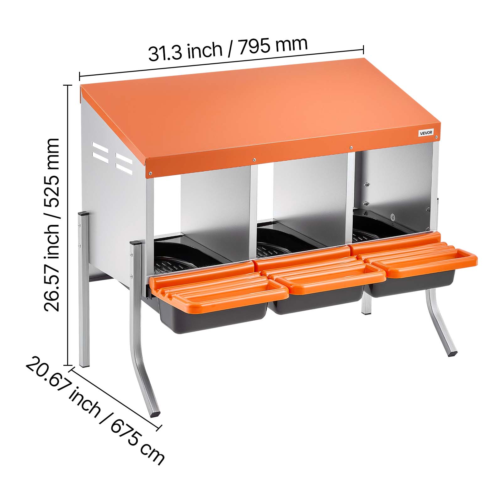 31.3 inch / 795 mm  
26.57 inch / 675 cm  
20.67 inch / 525 mm