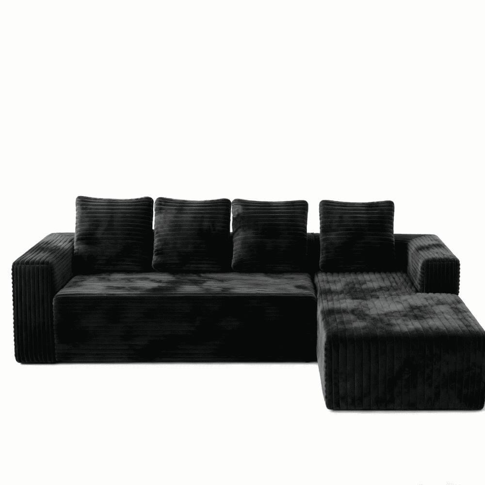 Angle. Kadyn - Cloud Sectional Couch, L-Shape Right Chaise, Deep Seat Corduroy, No Assembly - Black.
