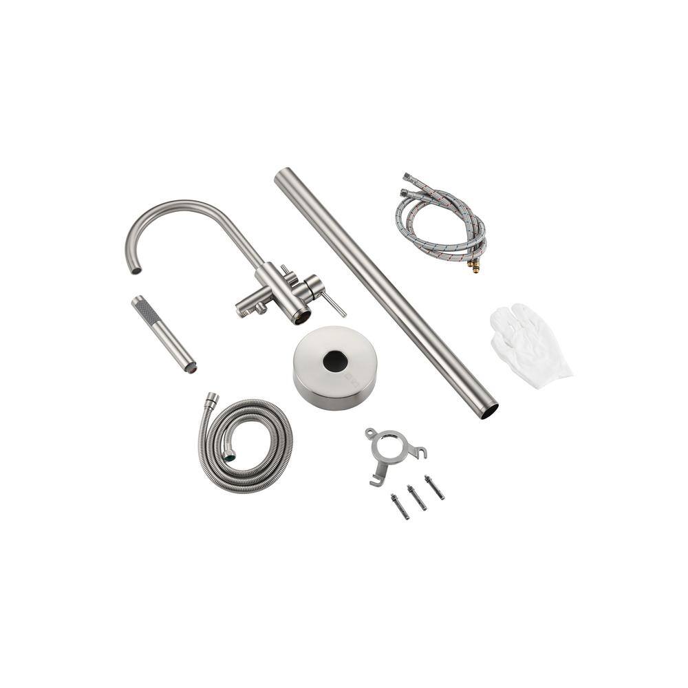 Alt View 2. Elegant Kitchen and Bath - Steven Floor Mounted Roman Tub Faucet with Handshower in Brushed Nickel - Brushed Nickel.