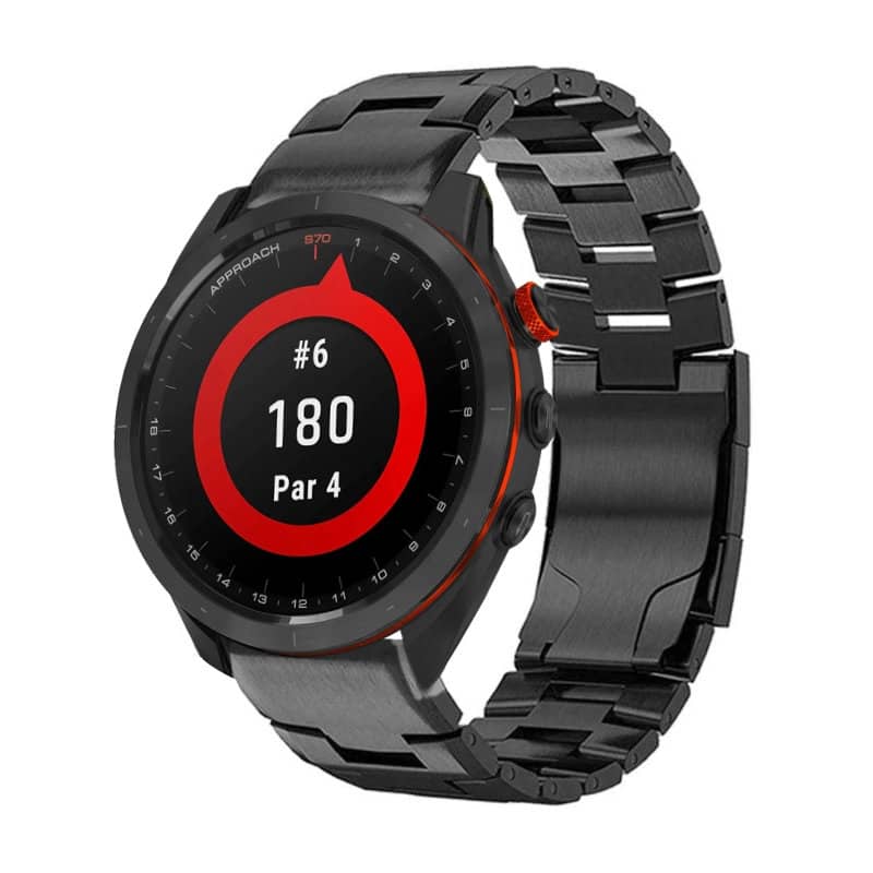 Photos - Smartwatches Titanium StrapsCo - Vented  Bracelet QuickFit 22 Metal Watch Band Strap For Garmin Approach S70 – 47mm - Black as70.g.m14.mb 