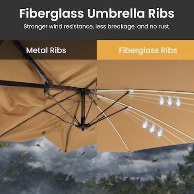 Fiberglass Umbrella Ribs
Stronger wind resistance, less breakage, and no rust.

Metal Ribs
Fiberglass Ribs