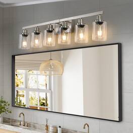 APRILSOUL - 37 Inch Modern 6-Light Bathroom Vanity Light Fixture - Brushed Nickel Finish with Clear Glass Shades No Bulbs