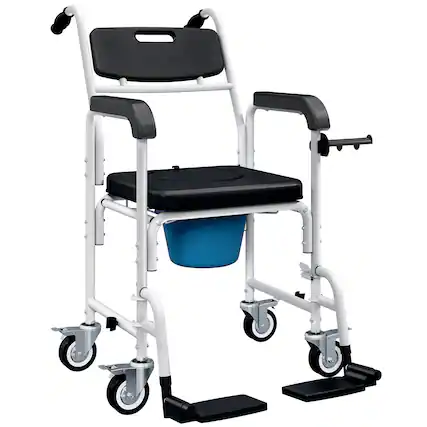 Front. Homcom - Shower Wheelchair for Seniors, Bedside Commode Chair with Locking Wheels, Seat, Backrest - Black.