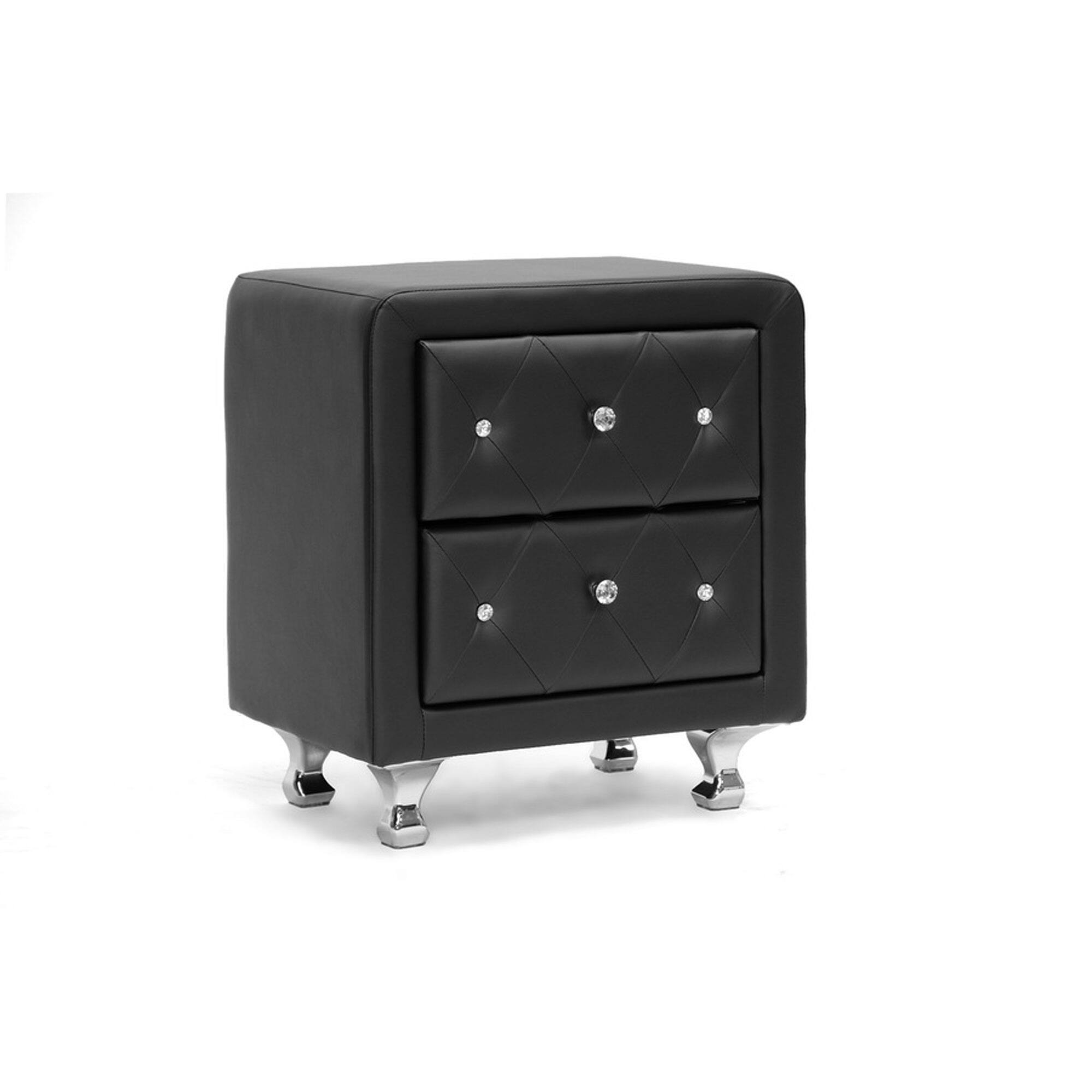 Angle. Baxton Studio - Stella Crystal Tufted Upholstered Modern Nightstand - Black.