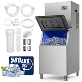 Mirfee - Commercial Ice Maker, 580 Lbs/24H, 380 Lbs Storage, Air-Cooled for Cafe, Restaurant, Home - 580LBS/24H