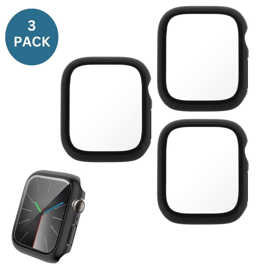 Alt View 1. Qixxronics - 3x for Apple Watch Series 8 45mm Case Cover Black, with Built-in Glass Screen Protector - Black.