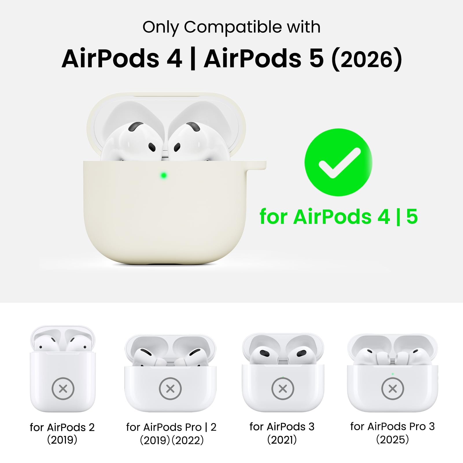 Only Compatible with AirPods 4 | AirPods 5 (2026)

for AirPods 4 | 5

for AirPods 2 (2019)

for AirPods Pro 2 (2019) (2022)

for AirPods 3 (2021)

for AirPods Pro 3 (2025)