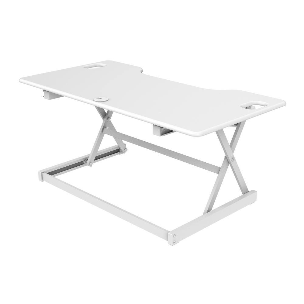 Alt View 1. Rocelco - 46" Large Height Adjustable Standing Desk Converter, Quick Sit Stand Up Triple Monitor Riser, Retractable Keyboard Tray - White.