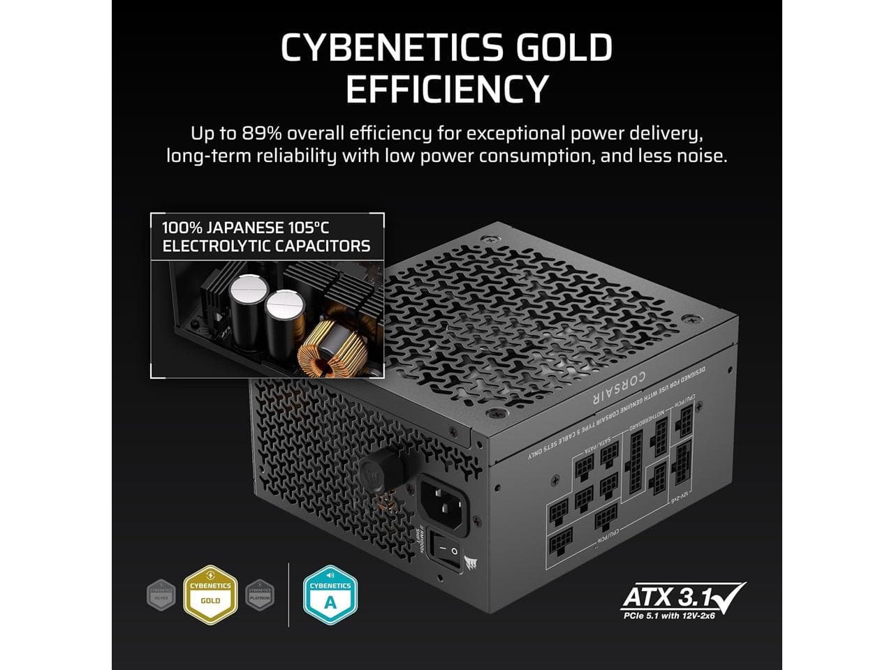 CORSAIR RM1000x Fully Modular ATX PSU ATX 3.1 & PCIe 5.1 Compliant