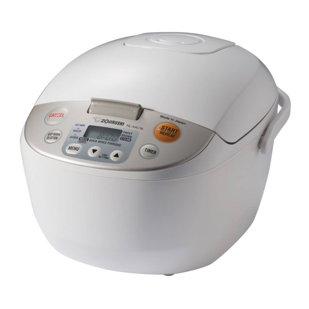 Made in Japan  
Zojirushi NL-AAC18  
CANCEL  
KEEP WARM  
MENU  
TIMER  
START REHEAT  
SWEET STEAM  
QUICK MIXED PORRIDGE  
BROWN RICE  
SUSHI  
EXTENDED COOKING