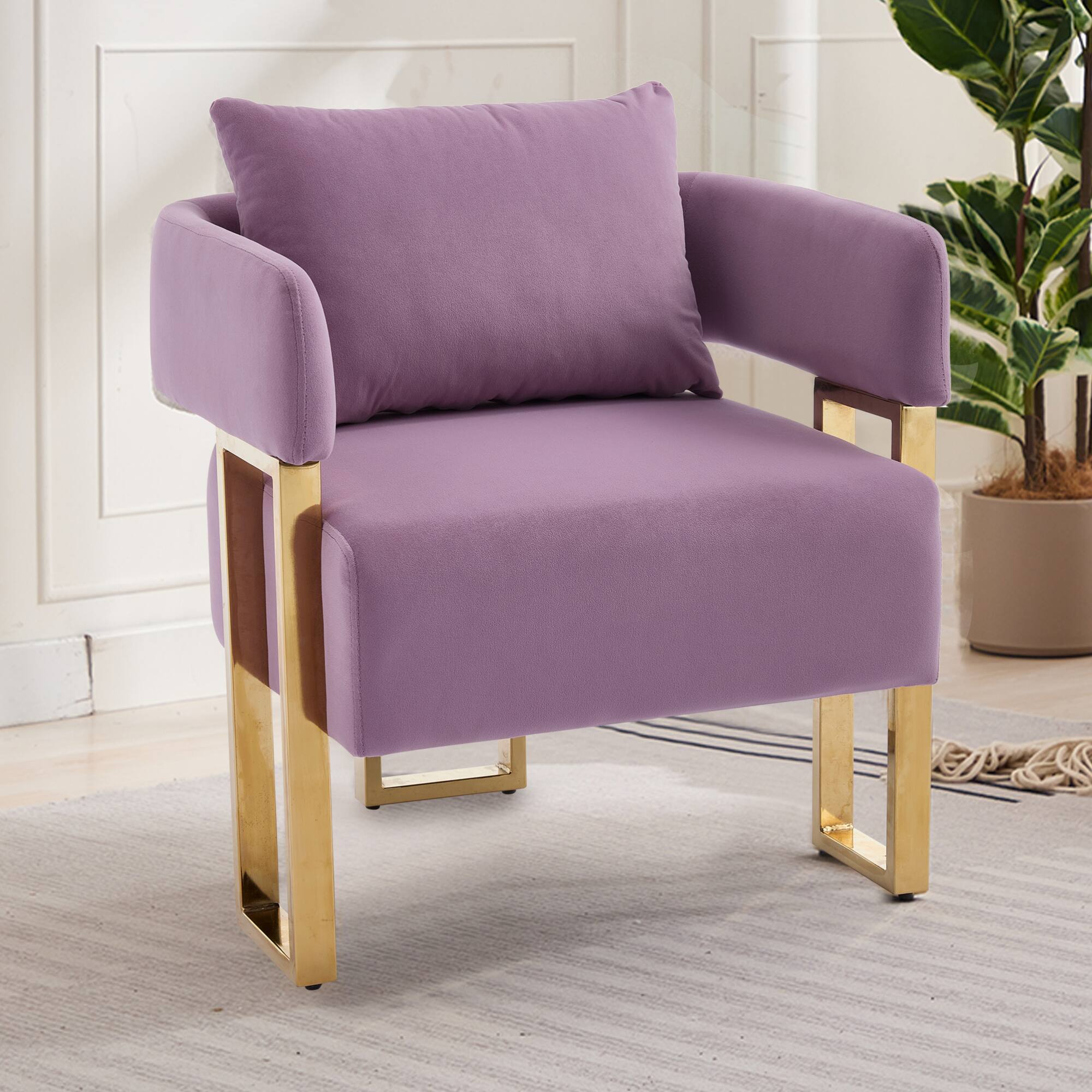 Alt View 5. GOODSILO - Modern Decorative Chair Set with Gold Metal Legs and Plush Upholstery for Living Room and Office - Lilac.