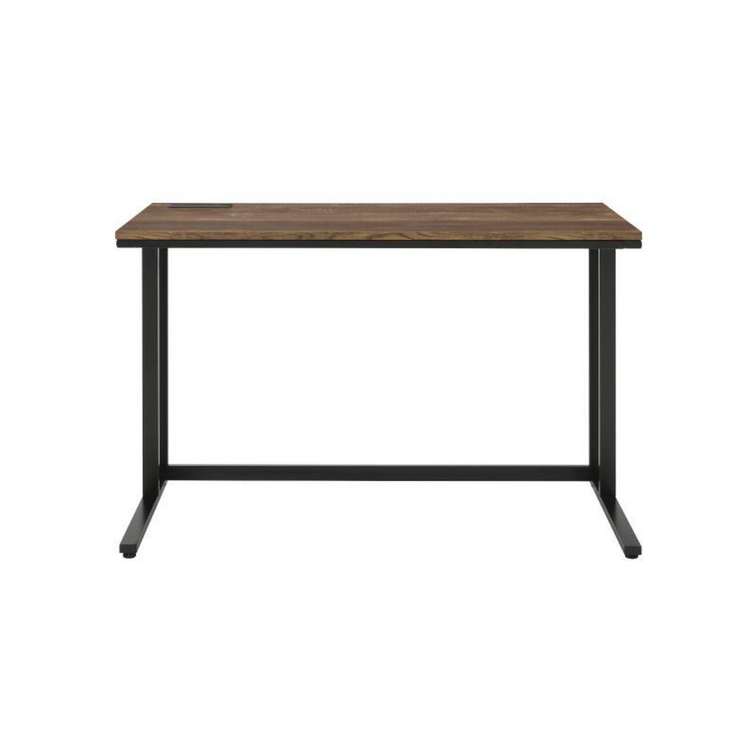 Left. Manhattan Lane - Writing Desk with Wooden Top and Built in USB Port, Brown and Black - Black and Brown.