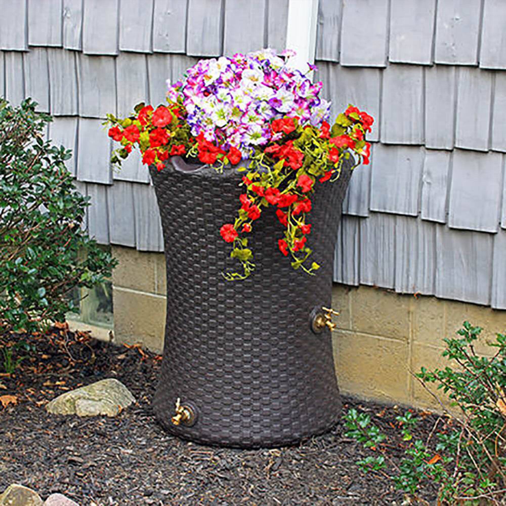 Alt View 2. Good Ideas - Good Ideas Impressions 50 Gallon Nantucket Rain Barrel Planter, Dark Brown - Dark Brown.