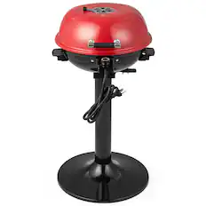 Front. Costway - Outdoor 1600W Electric BBQ Grill with Warming Rack, Temperature Control & Grease Collector Red - Red.