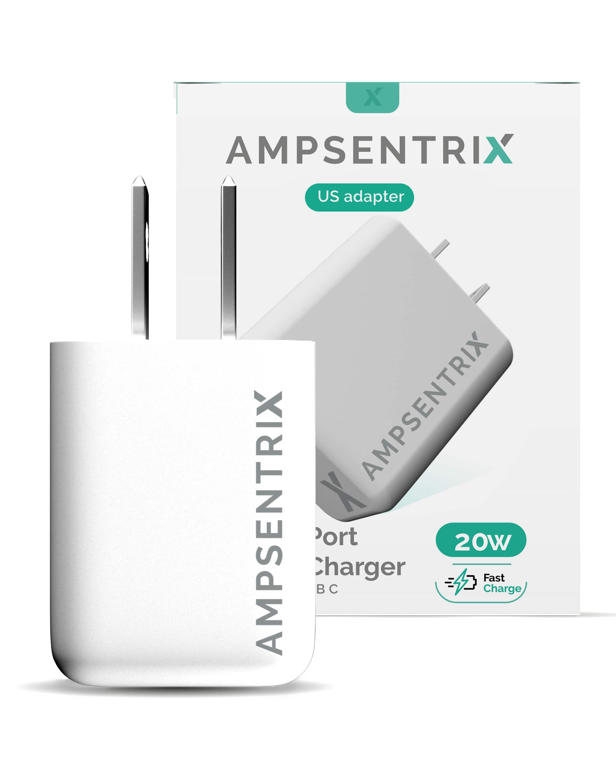 Ampsentrix - 2 Plug 20W USB Type C And USB Type A Wall Power Adapter
