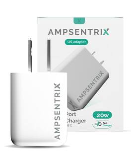 Ampsentrix - 2 Plug 20W USB Type C And USB Type A Wall Power Adapter