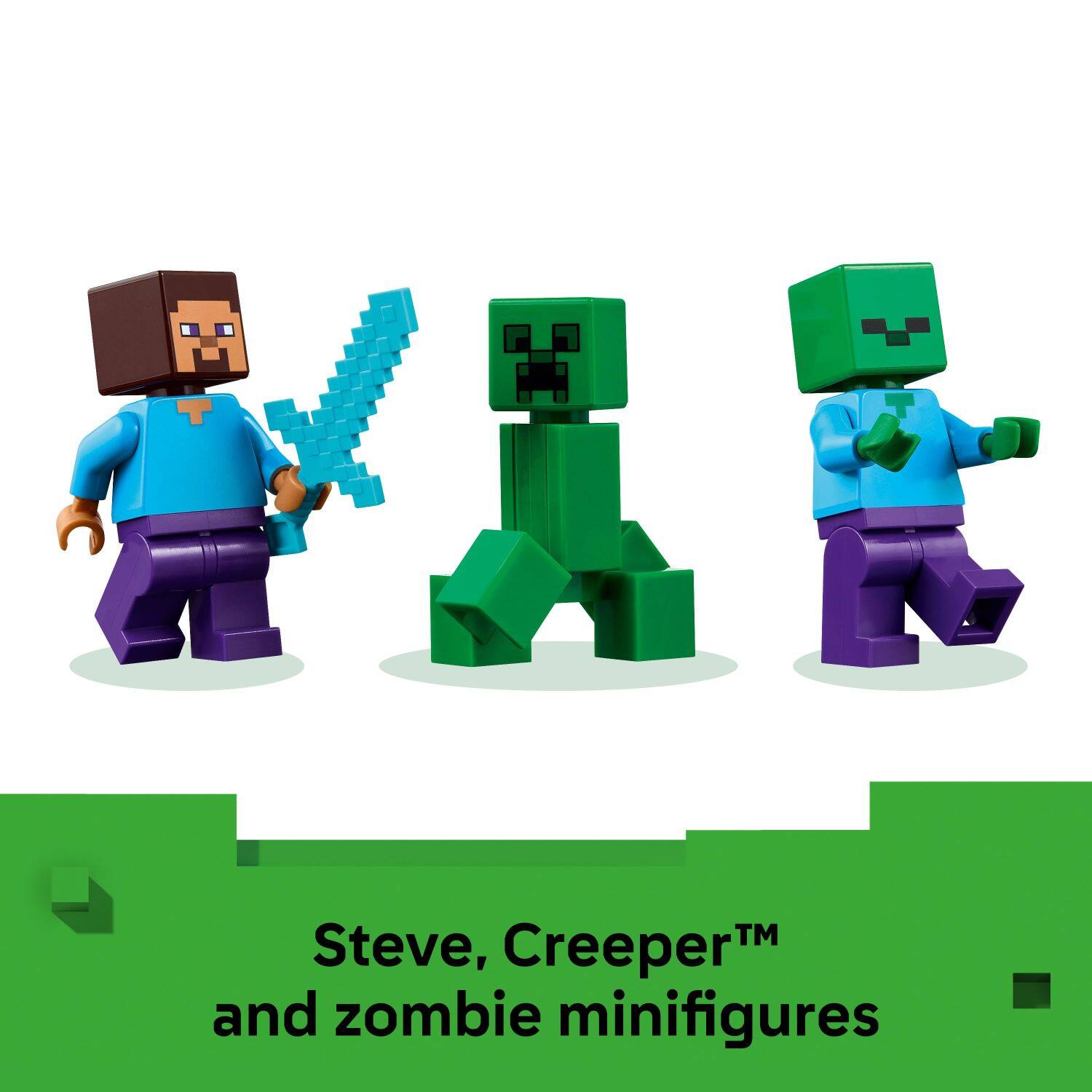 Steve, Creeper™ and zombie minifigures