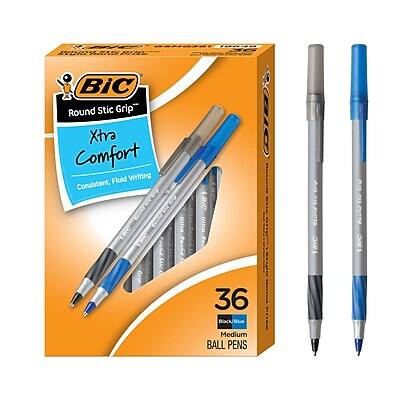 BIC America - BIC Round Stic Grip Xtra-Comfort Ballpoint Pen, Medium Point, Assorted Ink, 36/Pack (GSMG361-AST) - Gray/Silver