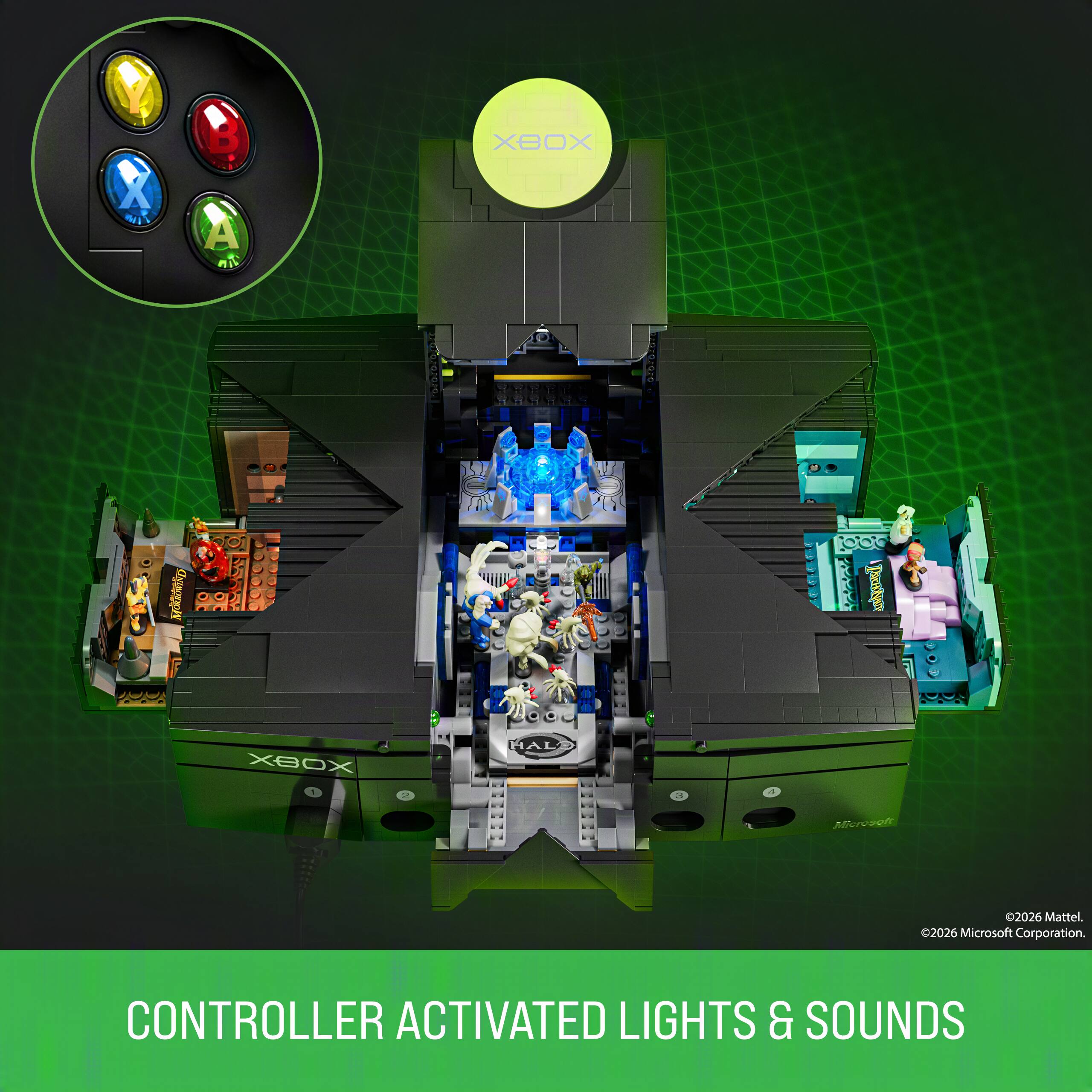 XBOX  
ANDERONG  
mazzarnal  
XBOX  
HAL  
Microsoft  
2026 Mattel. 2026 Microsoft Corporation.  
CONTROLLER ACTIVATED LIGHTS & SOUNDS
