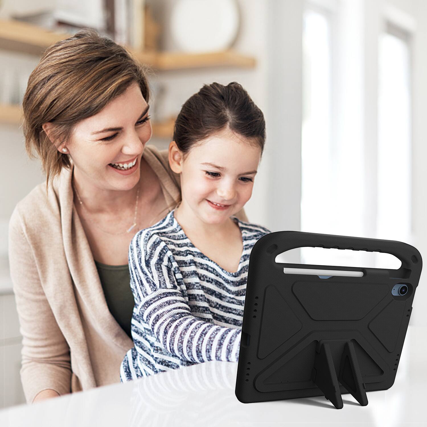 Alt View 3. Dteck - For Apple iPad (A16) 11" 2025/iPad 10th 2022 Rugged Case Kids Friendly EVA Handle Grip Pencil Holder Kickstand Cover - Black.