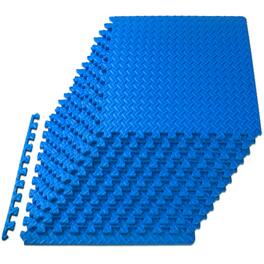 ProsourceFit - Diamond Plate Exercise Puzzle Mat 1/2-in, 48 Sq Ft - 12 Tiles - Blue