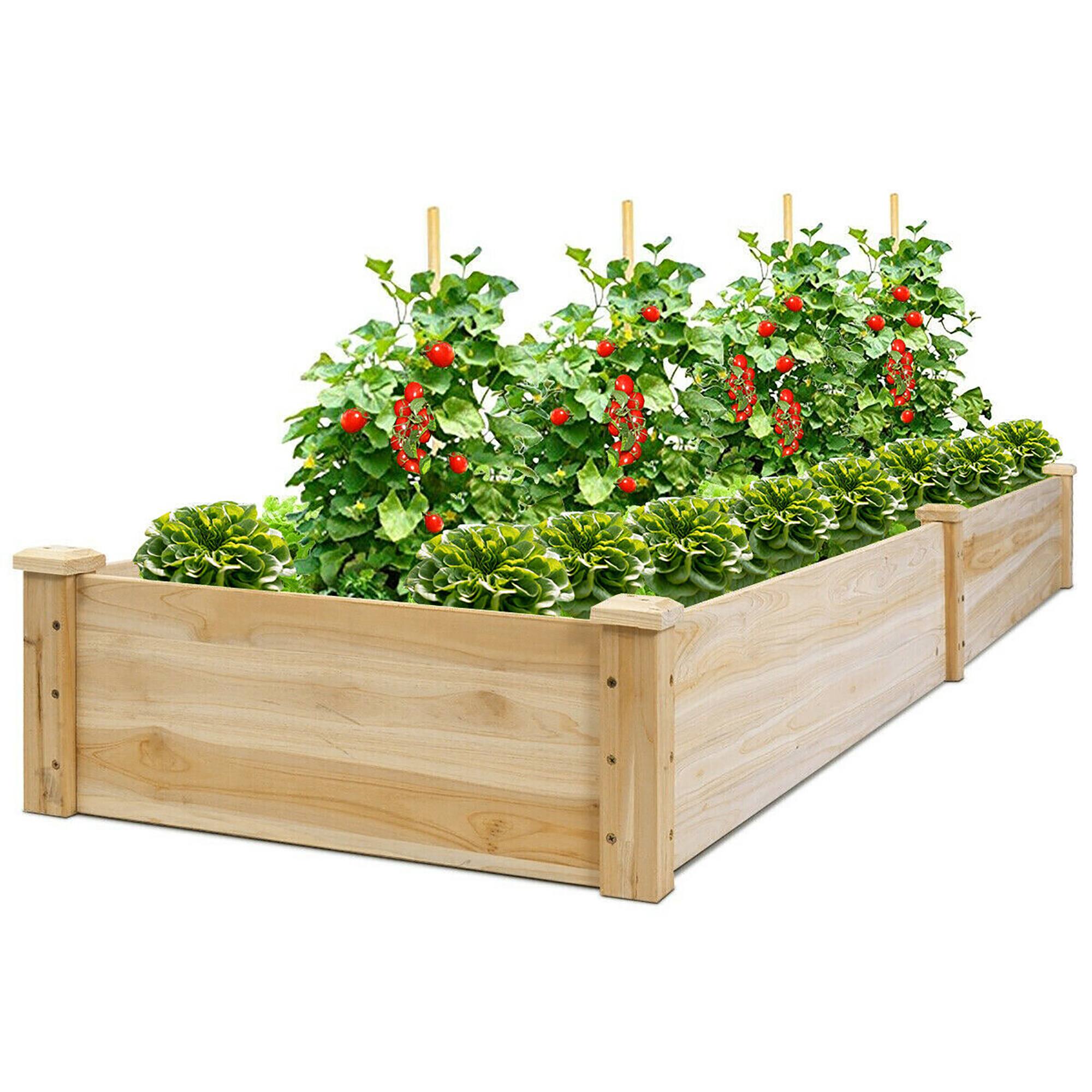 Front. Costway - Costway Wooden Vegetable Raised Garden Bed Backyard Patio Grow Flowers Planter with 2 Planting Compartments - Natural.