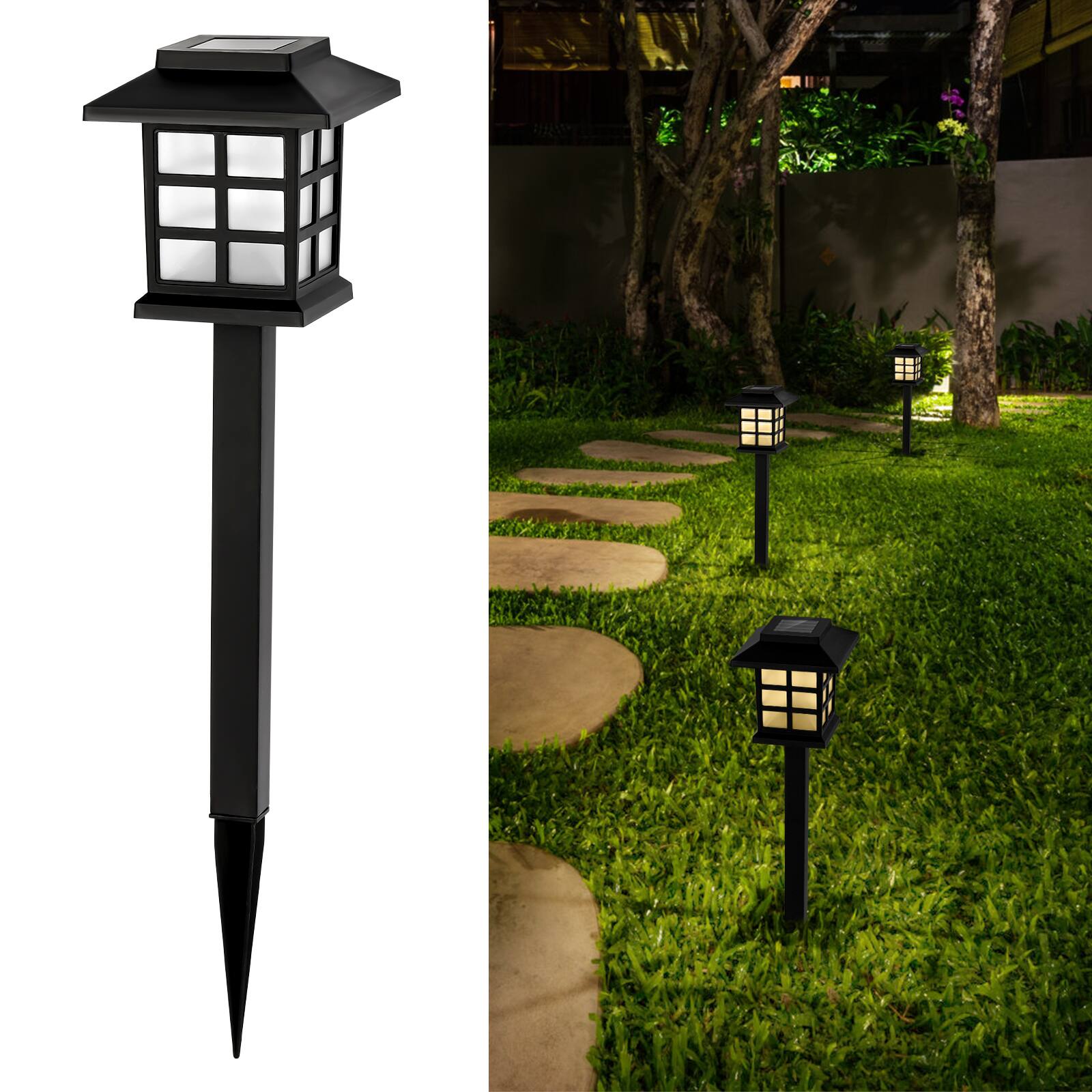 Angle. Oumilen - 16 Pack Classic Grid Glass Solar Pathway Lights – Auto Dusk to Dawn Warm White for Garden Lawn Yard.