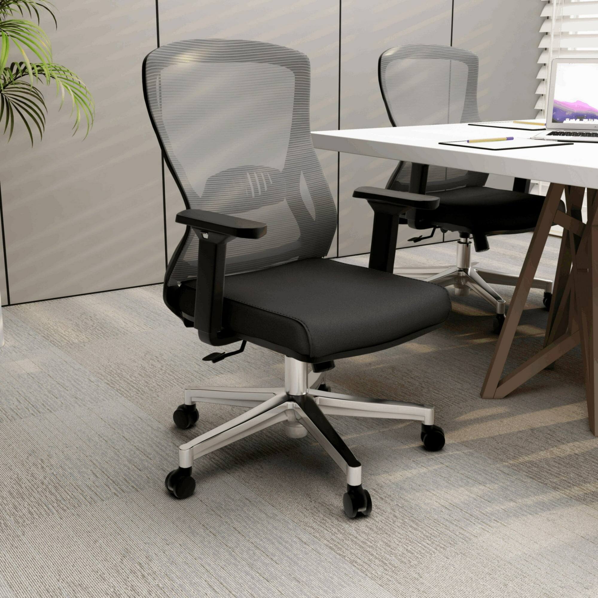 Angle. LeisureMod - Adorit Office Chair Ergonomic Mid-Back Mesh Computer Chair with Swivel & Tilt – Comfortable Desk Chair - Light Grey.