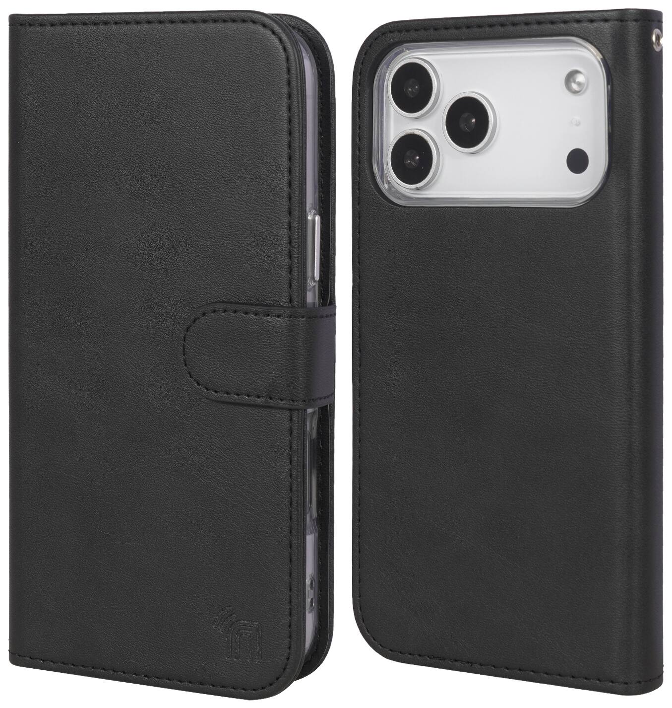 Alt View 4. Nakedcellphone - Magnetic Combo for iPhone 17 Pro - Clear Case and Black Leather Wallet with Strap (Compatible with MagSafe) - Black.