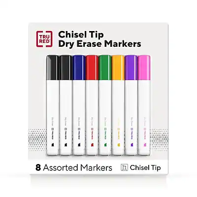 TRU RED Chisel Tip Dry Erase Markers
8 Assorted Markers
Chisel Tip