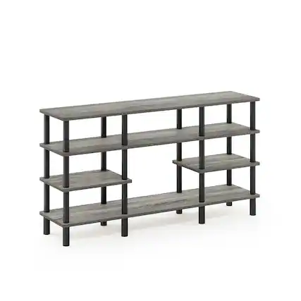 Front. Furinno - Turn-N-Tube 4-Tier Multipurpose Wide Shelf TV Stand - French Oak/Black.