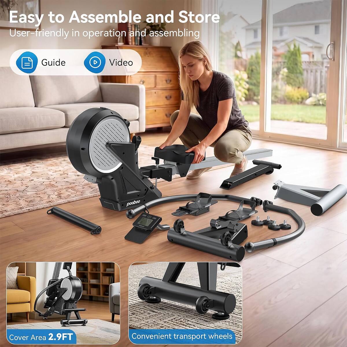 Easy to Assemble and Store  
User-friendly in operation and assembling  

Guide  
Video  

Cover Area 2.9FT  
Convenient transport wheels