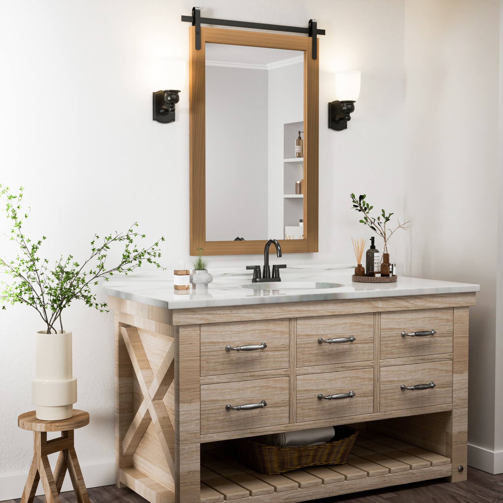 Alt View 4. PAIHOME - Wood Wall Mirror Waterproof Modern Farmhouse Accent Rectangular Bathroom Mirror Bedroom Living Room Decor Mirror - Brown - 24"x36".