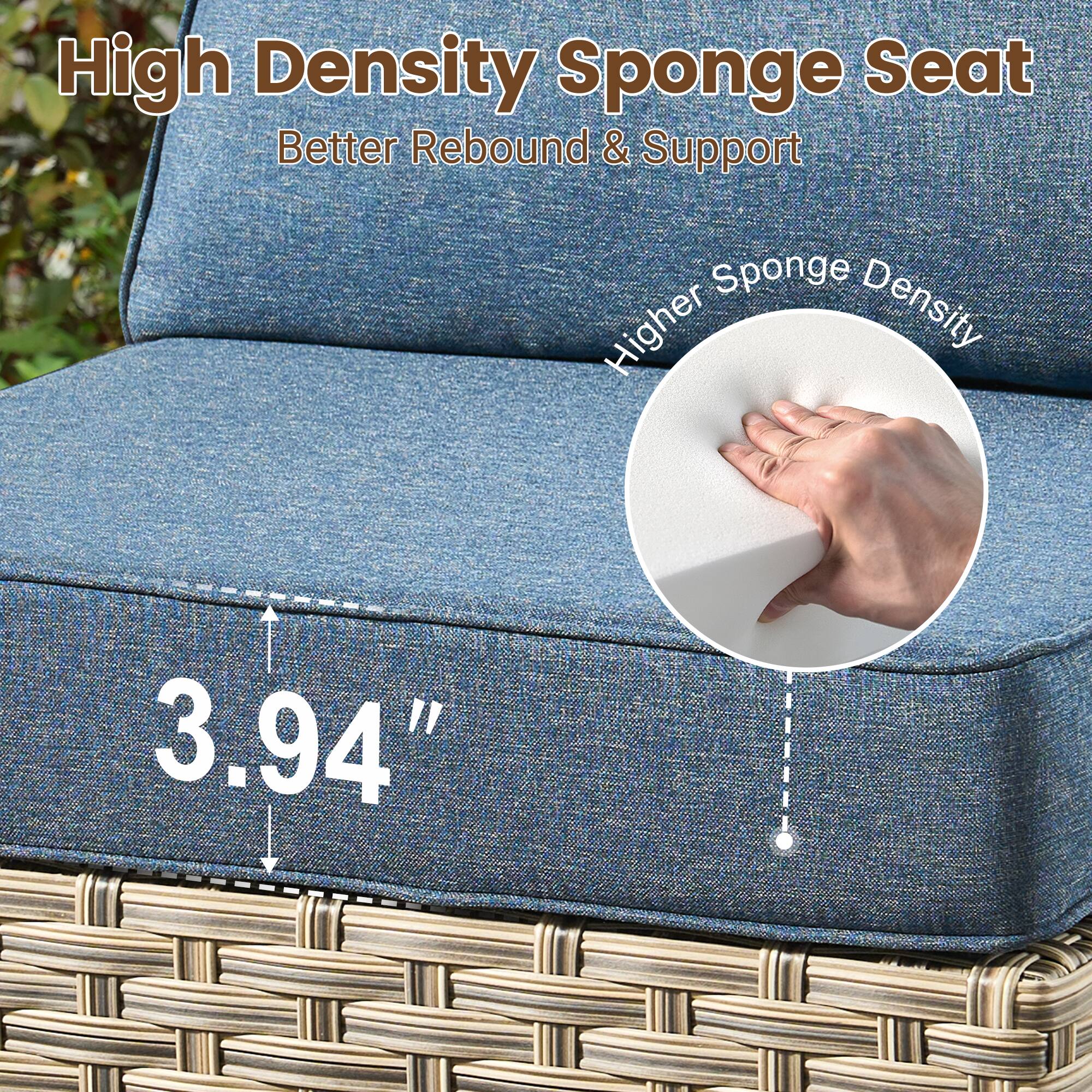 High Density Sponge Seat  
Better Rebound & Support  

Higher Sponge Density  

3.94"