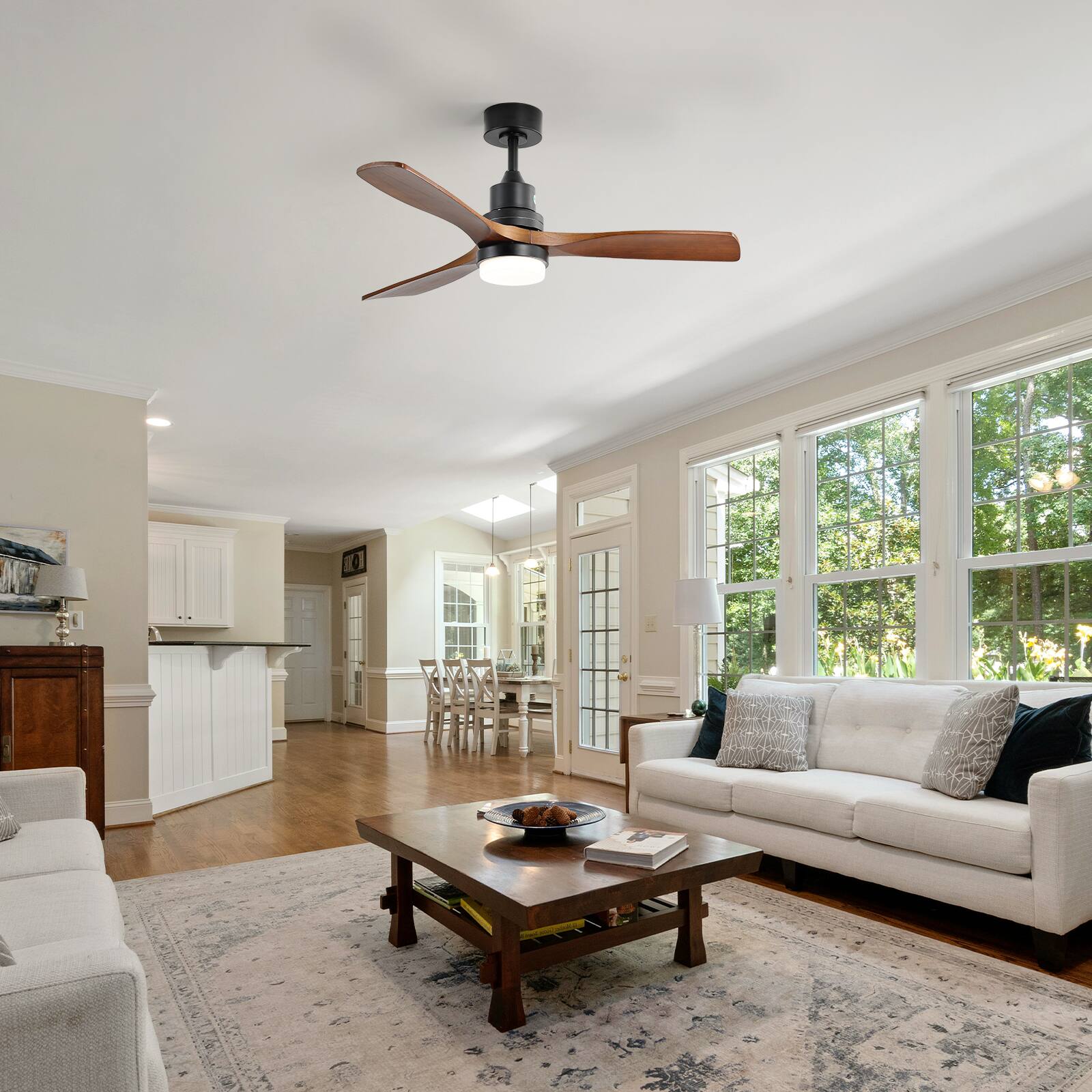 Alt View 5. Sofucor - 52 Inch Smart Ceiling Fan Integrated LED Light Kit with Remote/APP/Alexa Control For Farmhouse Bedroom Living Room - Black.