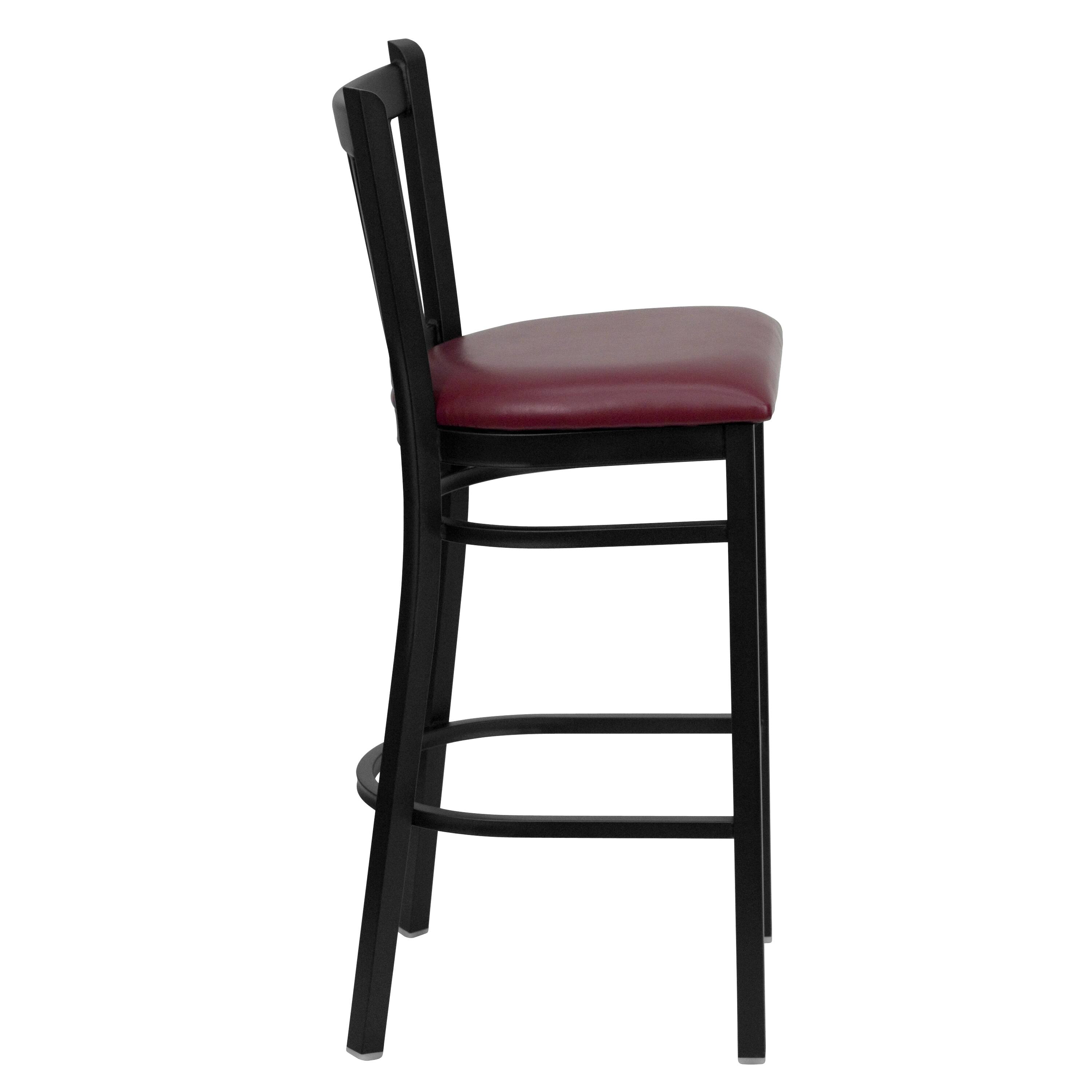 Alt View 4. Emma + Oliver - Vertical Back Metal Restaurant Dining Barstool - Burgundy Vinyl Seat/Black Metal Frame.