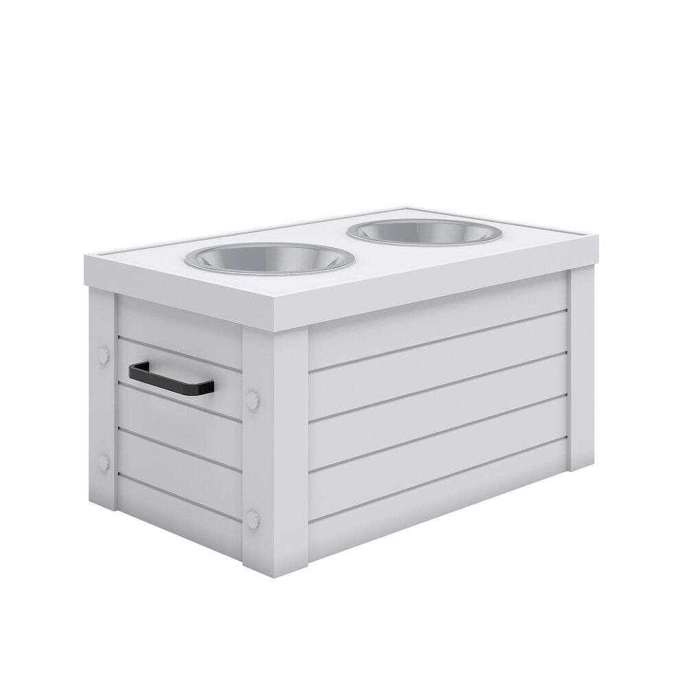 Left. New Age Pet - Elevated Dog Feeder in Antique White, Two Bowl Design, Small to Medium Size Dog - White.