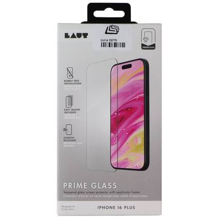 LAUT SAP F 108779
TEMPERED GLASS
BUBBLE FREE INSTALLATION
EASY MOUNT INCLUDED
SCRATCH RESISTANT
PRIME GLASS
Tempered glass screen protector with applicator frame
Designed for iPhone 16 Plus