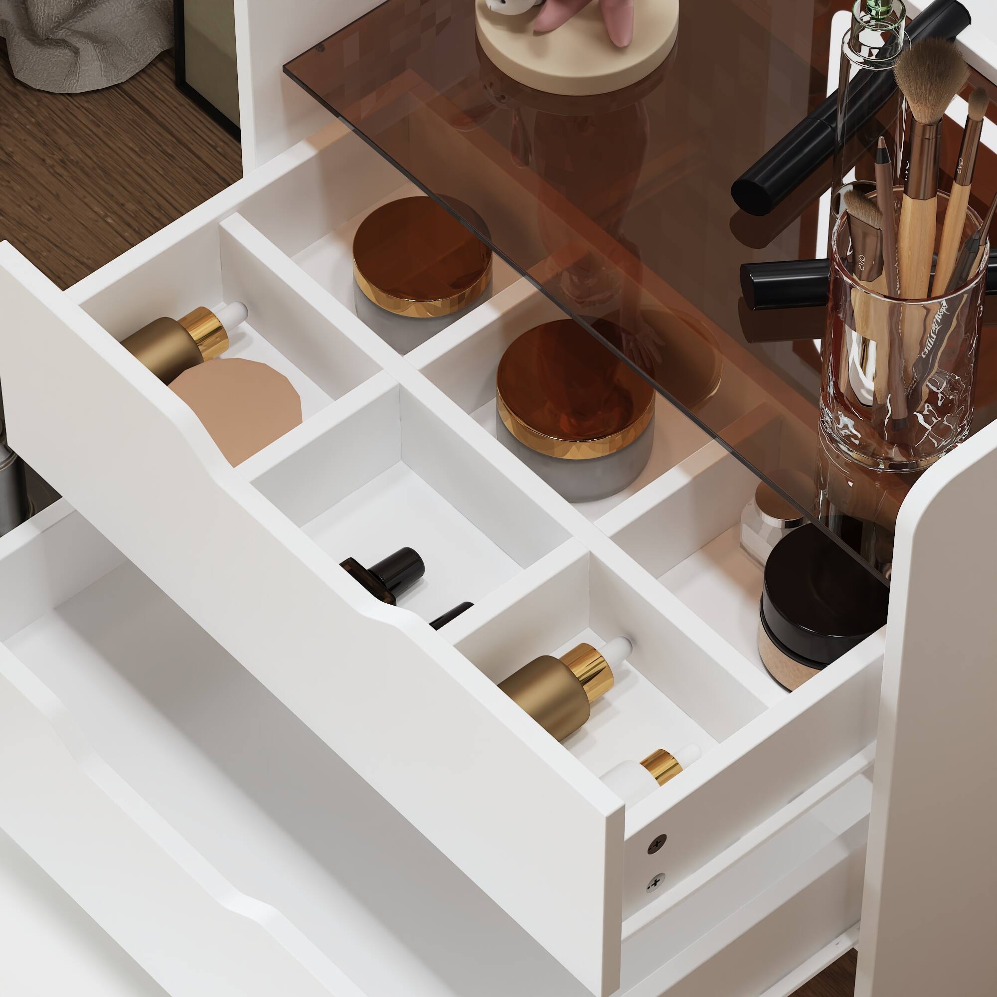 Alt View 7. Famapy - Flip - Up LED Vanity Desk with 3 - Color Lighting & Hidden Storage for Small Spaces - White.