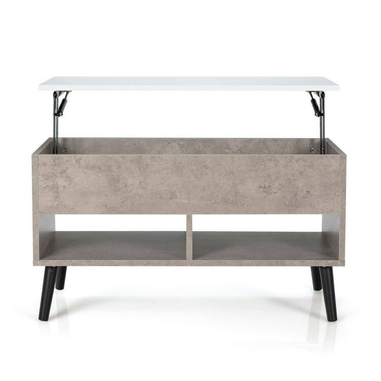 Angle. Hivvago - Mid-Century Lift-Top Coffee Table Sofa Laptop Desk in Grey Wood White Top Finish - Grey, White.