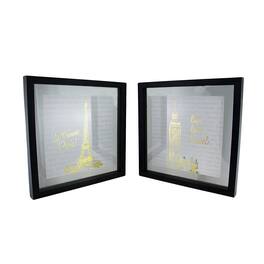 Zeckos - 2 Pc. Live Love Travel Foiled Eiffel Tower/Big Ben Wall Hanging Set - Black