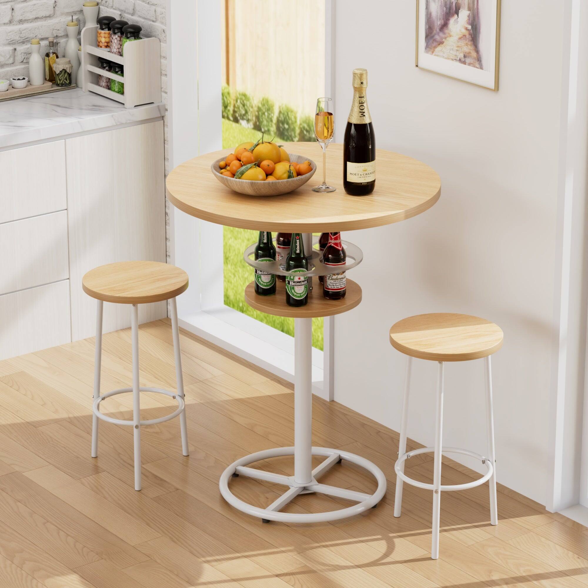 Alt View 3. Vecelo - Modern Round Bar Bistro Table – 36 Inch High Pub Table with Metal Pedestal & MDF Top for Home or Commercial Use - Oak.