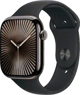 Refurbished Excellent - Apple Watch Series 10 (GPS+Cellular) 46mm Titanium Case with Black Sport Band - M/L - Slate - (2024)