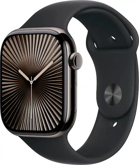 Apple Watch Series 10 GPS Cellular 46mm Titanium Case with Black Sport Band M L Slate Verizon 2024 MWYE3LW A Best Buy