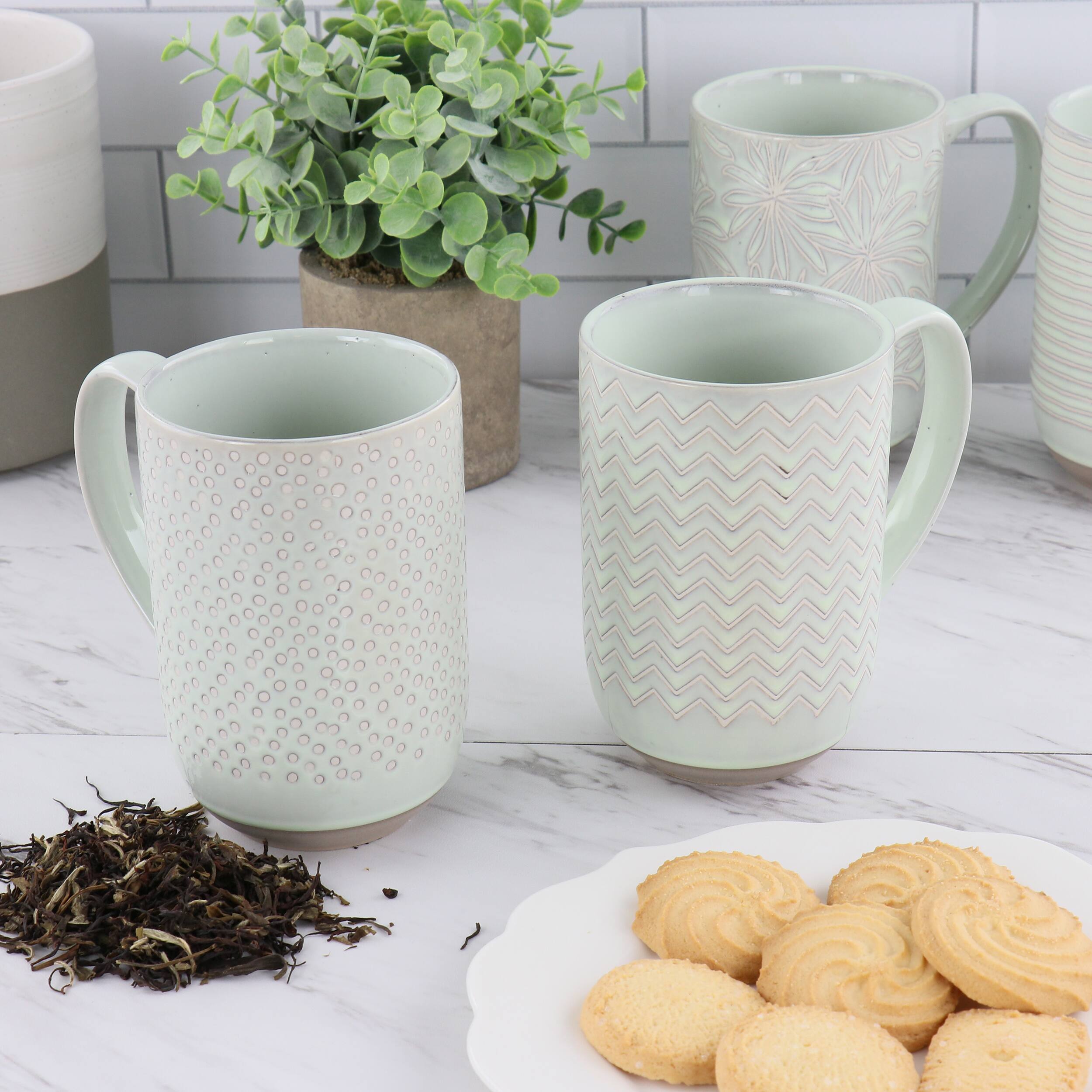 Alt View 5. Gibson - Laurie Gates Madrina 4 Piece 19 Ounce Stoneware Assorted Designs Mug Set in Mint - Mint.