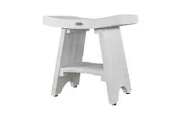 EcoDecors - CoastalVogue Serenity 18" Teak Shower Bench Stool with Shelf in Driftwood - EarthyTeak