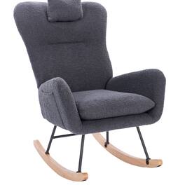 GOODSILO - Plush Upholstered Nursery Rocking Chair with High Backrest for Living Room and Bedroom - Dark Gray