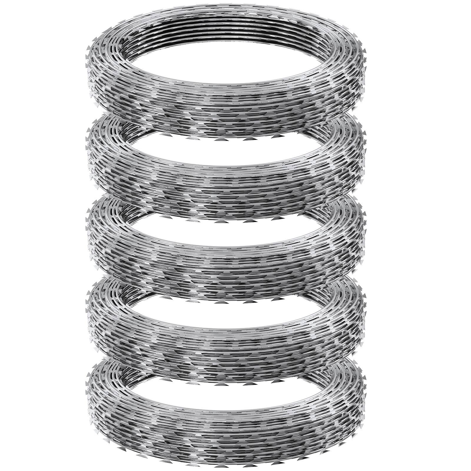 Alt View 5. VEVOR - Razor Wires, 246 ft Razor Barbed Wire, 5 Rolls Razor Wire Fencing Razor Fence, Razor Ribbon Barbed Wire Galvanized Razor - Silver.
