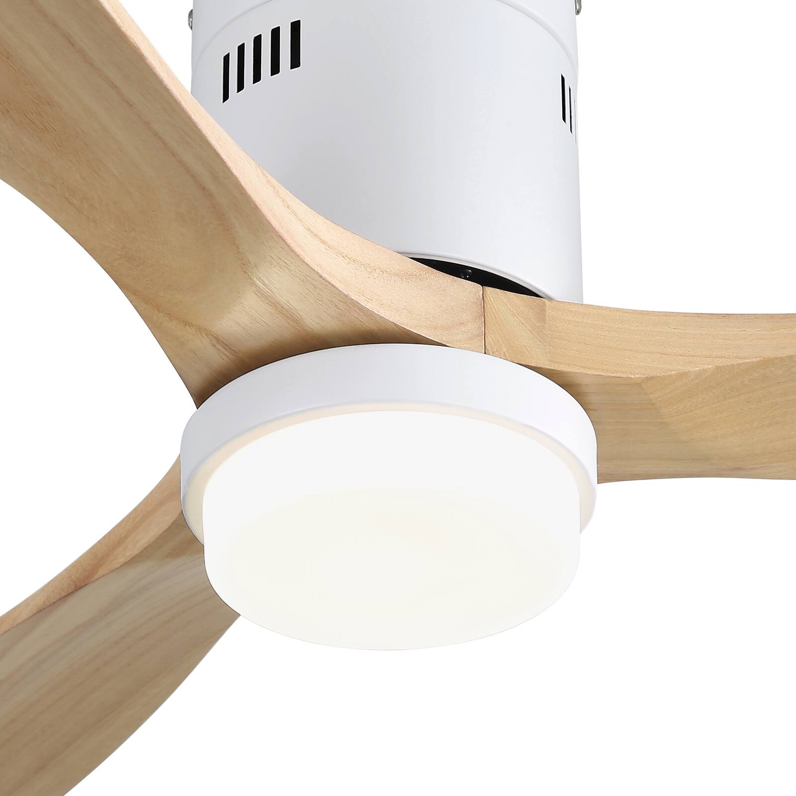 Alt View 2. Sofucor - 52'' Smart Flush Mount Ceiling Fan With Integrated LED Light Voice & App & Remote Control for Bedroom/Farmhouse/Outdoor - White-Bruley Wood.