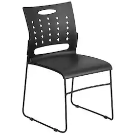Emma + Oliver - Home Office Plastic Accent Sled Base Stack Chair - Air-Vent Back - Black